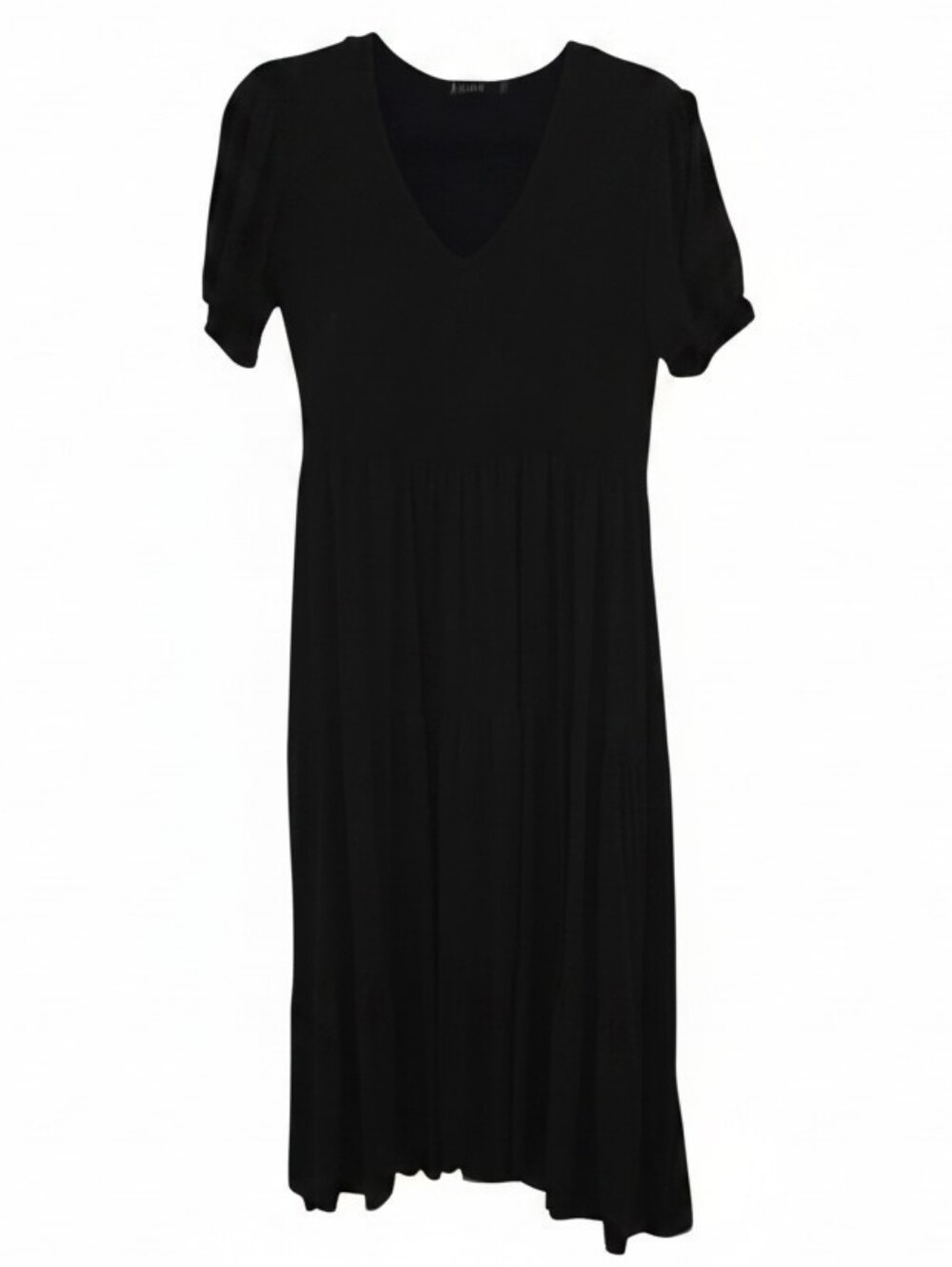 Anrabess Black V-Neck Short Sleeve Midi Dress